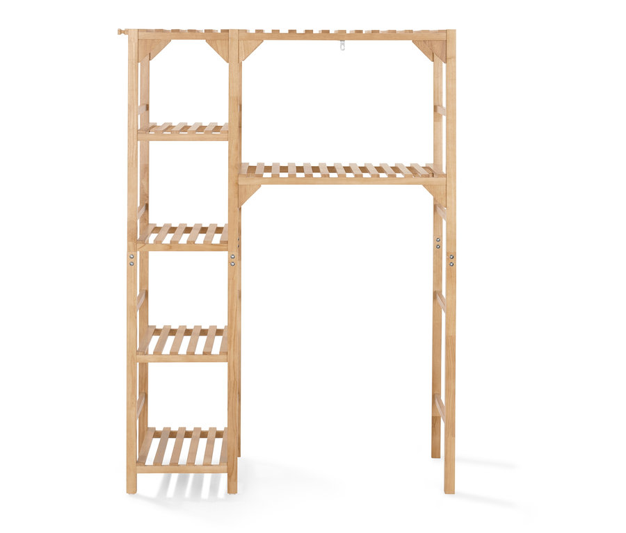 Étagère à machine à laver avec élément latéral en bois marron.