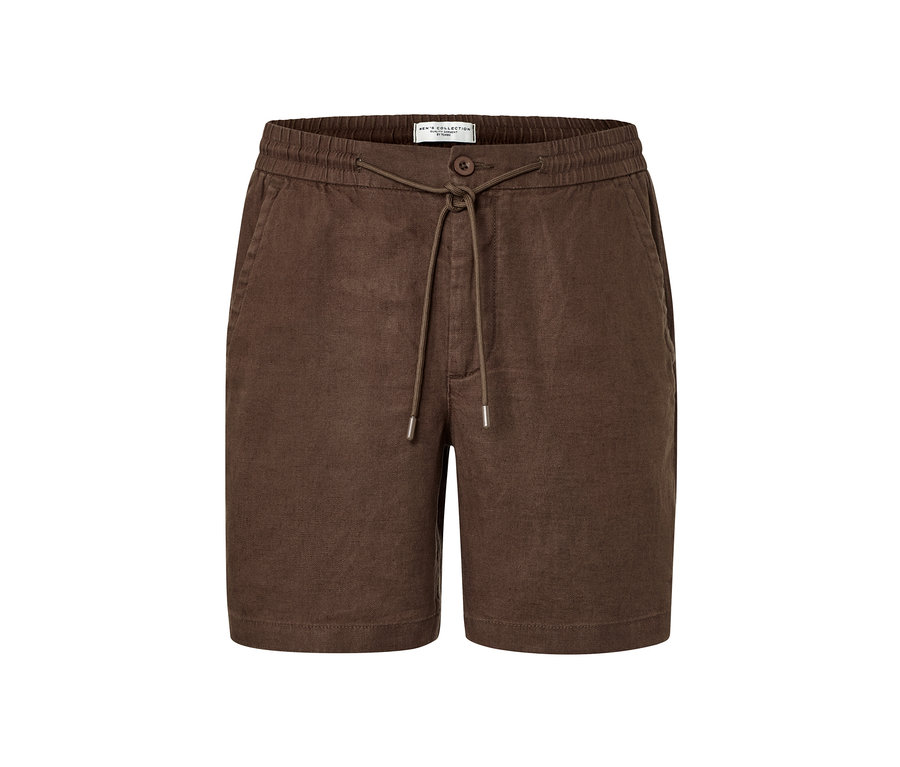 Short marron en lin avec taille élastique et cordon de serrage.