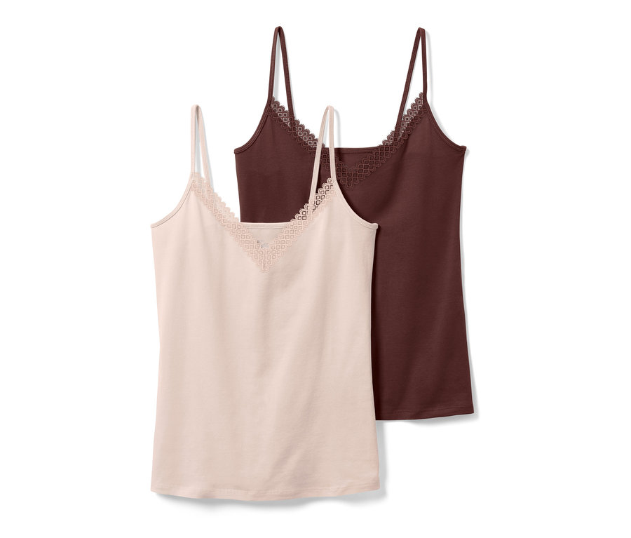 Deux débardeurs : un rose clair et un marron. 2
débardeurs à bretelles fines.