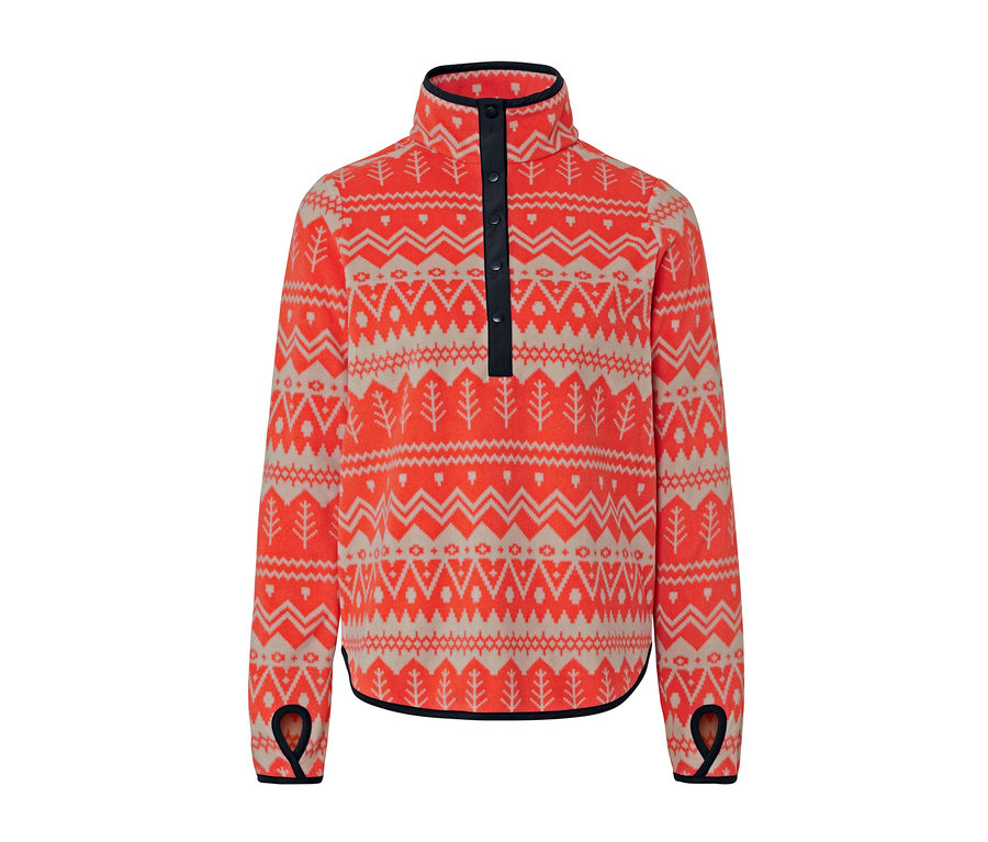Pull en polaire orange à motif norvégien.