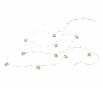 Une guirlande lumineuse à LED avec des étoiles sur un fond blanc.