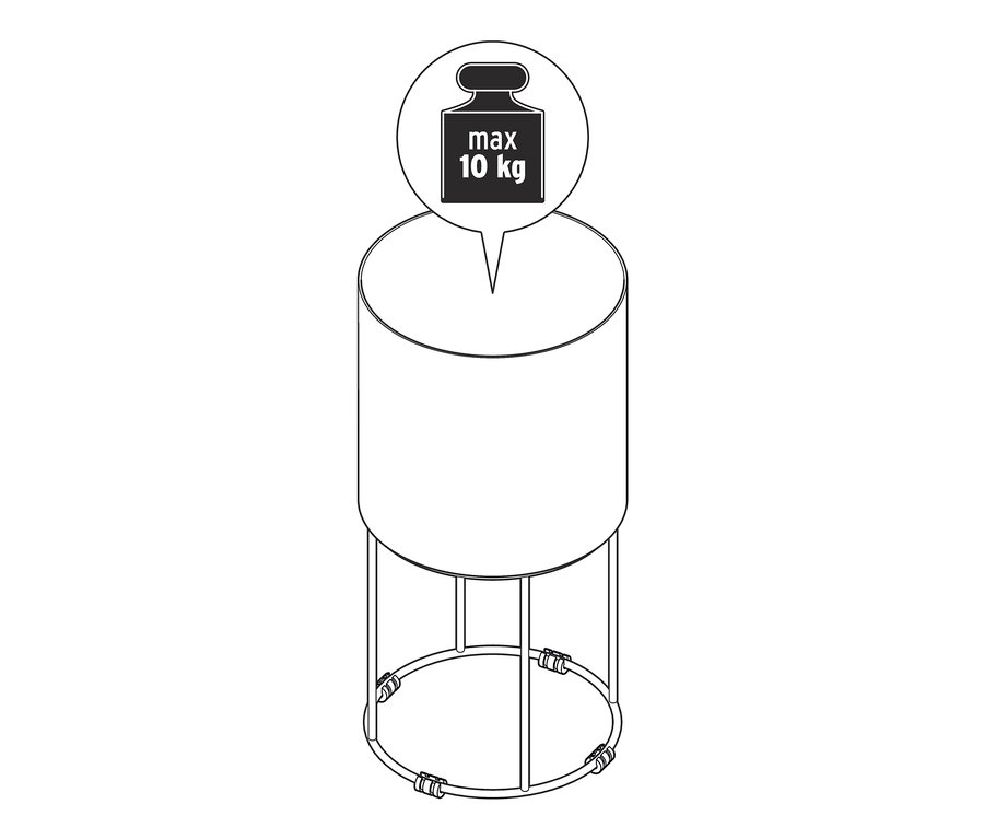 Illustration d'un cache-pot rond avec une capacité de charge maximale de 10 kg.
