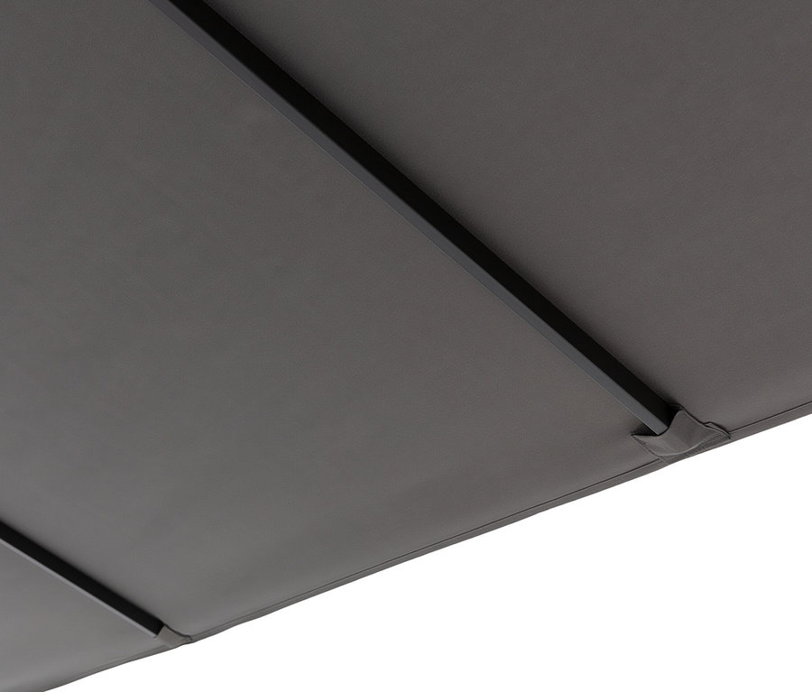 Vue de dessous d'un double parasol Leco anthracite.