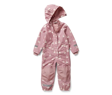 Combinaison de pluie pour enfant, cygne, avec capuche et imprimé cygne.