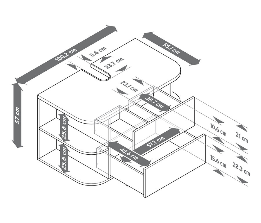 Dimensions du meuble sous vasque « Eklund », blanc.