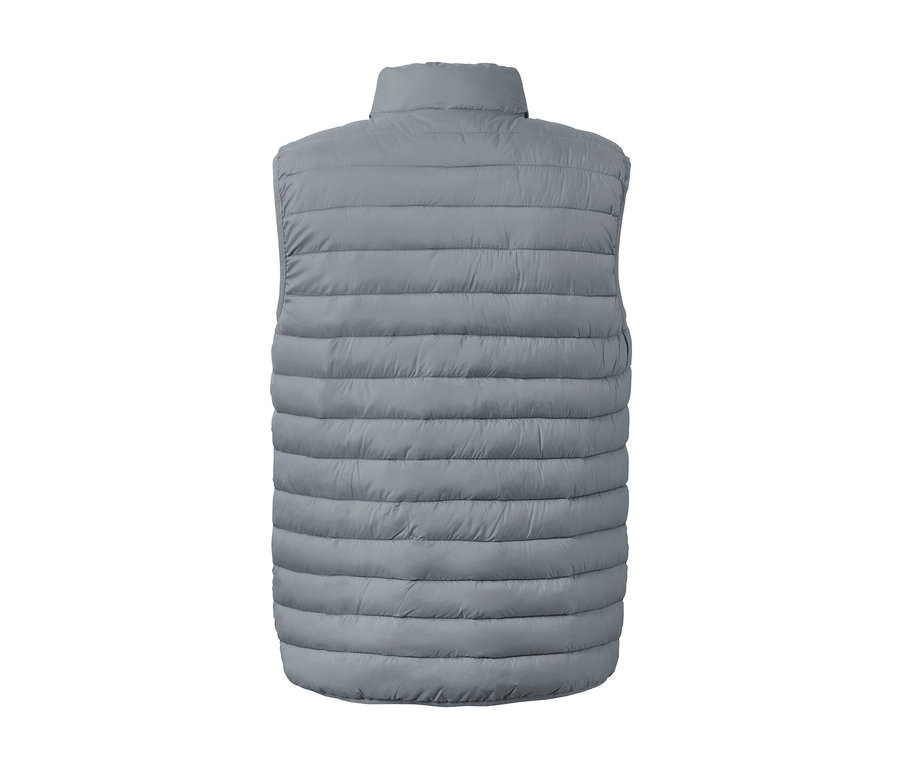 Vue détaillée de l'arrière d'un gilet matelassé à ranger gris.
