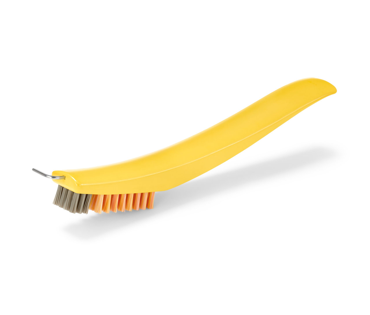 Brosse à chaussures jaune 3 en 1 avec différentes brosses.