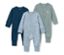 Trois pyjamas bleus à manches longues pour bébé.