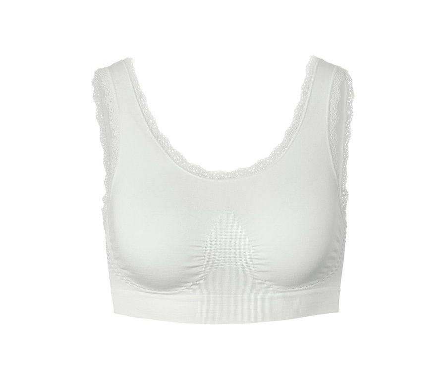 Brassière sans coutures blanche avec détails en dentelle.
