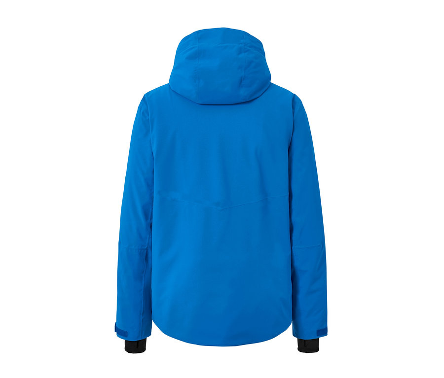 Vue arrière d'une veste de ski high-tech bleue.