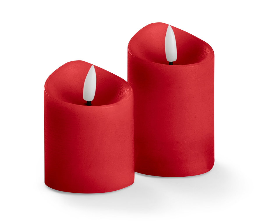 Deux bougies à LED en cire véritable, rouge.