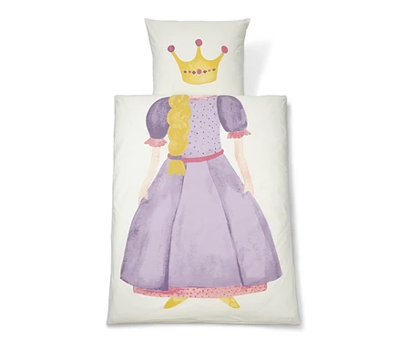 Parure de lit en renforcé pour enfants avec motif princesse et couronne.