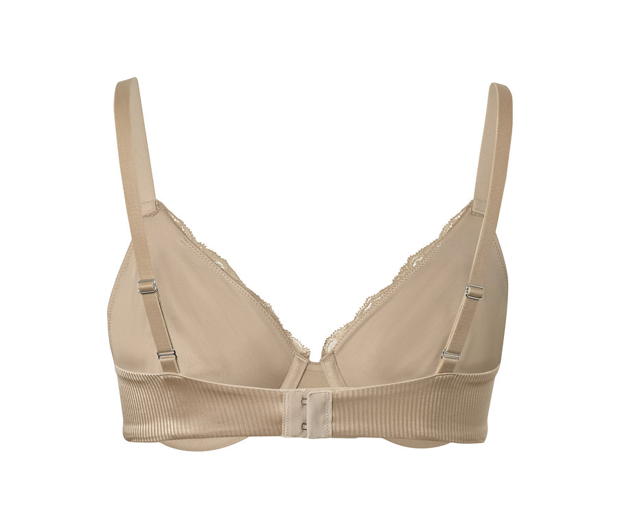 Vue détaillée de l'arrière d'un soutien-gorge à armatures beige.