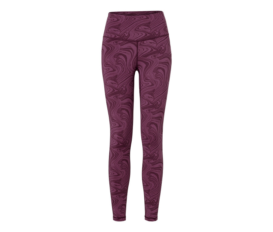 Un legging de sport 7/8 violet avec un motif marbré.