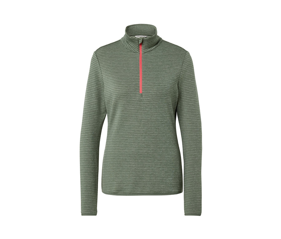 Une chemise fonctionnelle verte à manches longues avec une fermeture éclair courte.