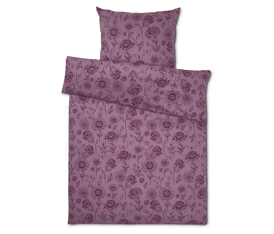 Ensemble de literie lilas à motif floral comprenant une taie d'oreiller et une housse de couette.