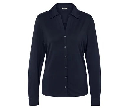 Chemise bleu marine à manches longues avec boutons.