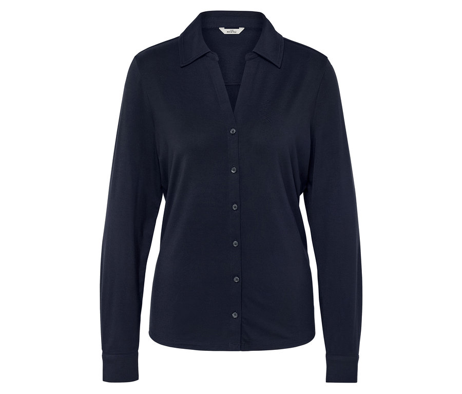Chemise bleu marine à manches longues avec boutons.