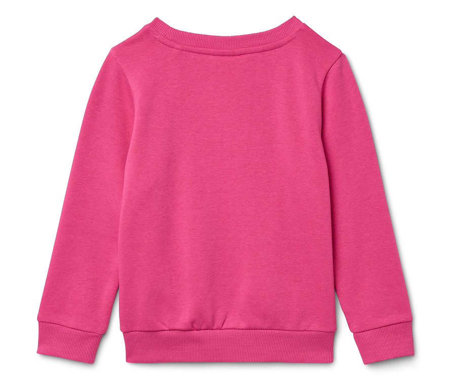 Un sweat-shirt rose à manches longues posé sur un fond blanc.