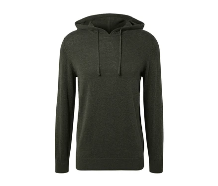 Sweat-shirt à capuche en maille kaki.