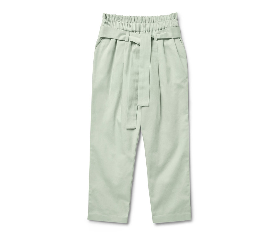 Pantalon à enfiler pour enfant vert clair avec ceinture.