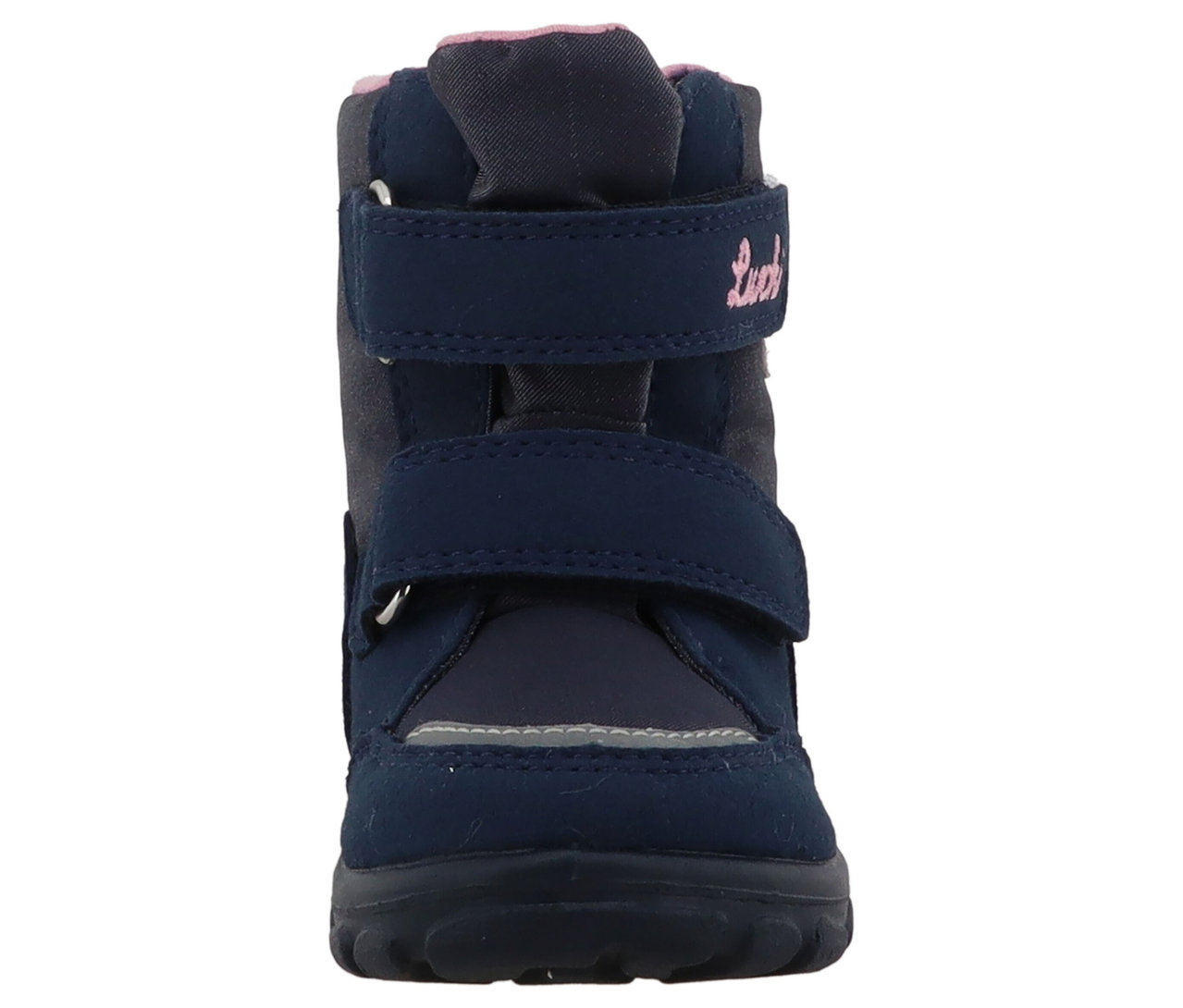 Gros plan sur une botte bleue LURCHI « Kalea-SYMPATEX » avec deux brides Velcro.