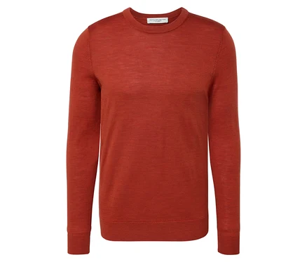 Pull en laine mérinos orange chiné.