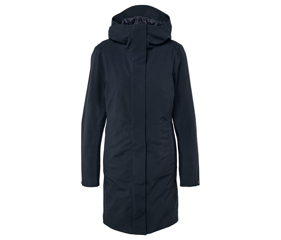 Manteau bleu marine à capuche.