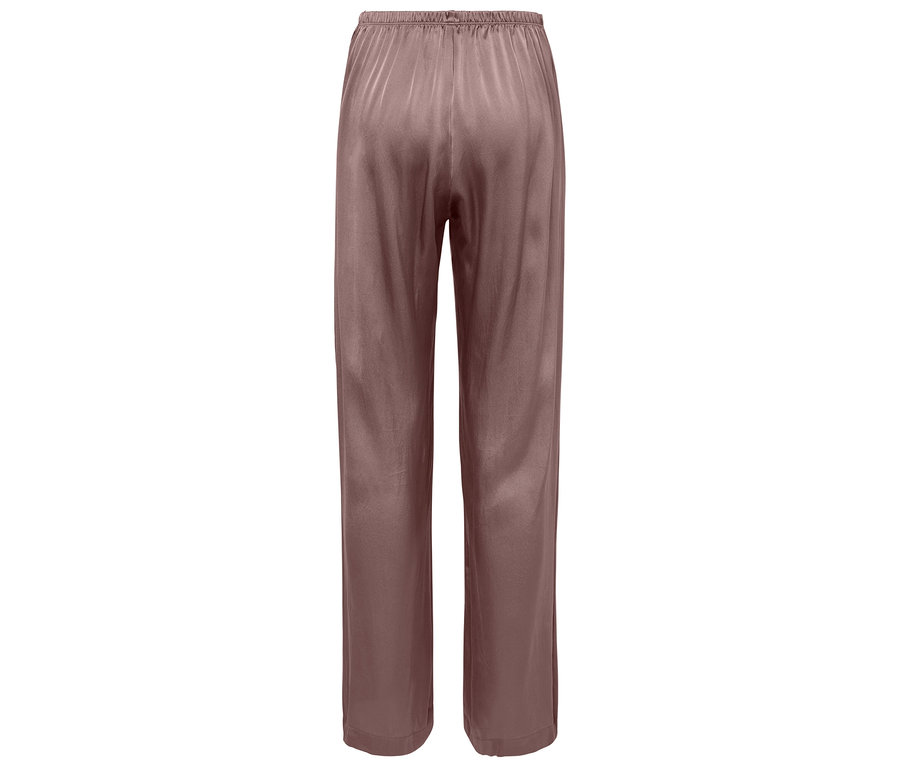 Pantalon marron satiné avec taille élastique.