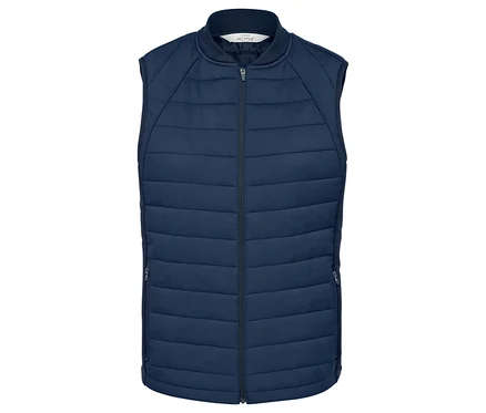 Gilet sans manches matelassé thermique bleu marine avec fermeture éclair.