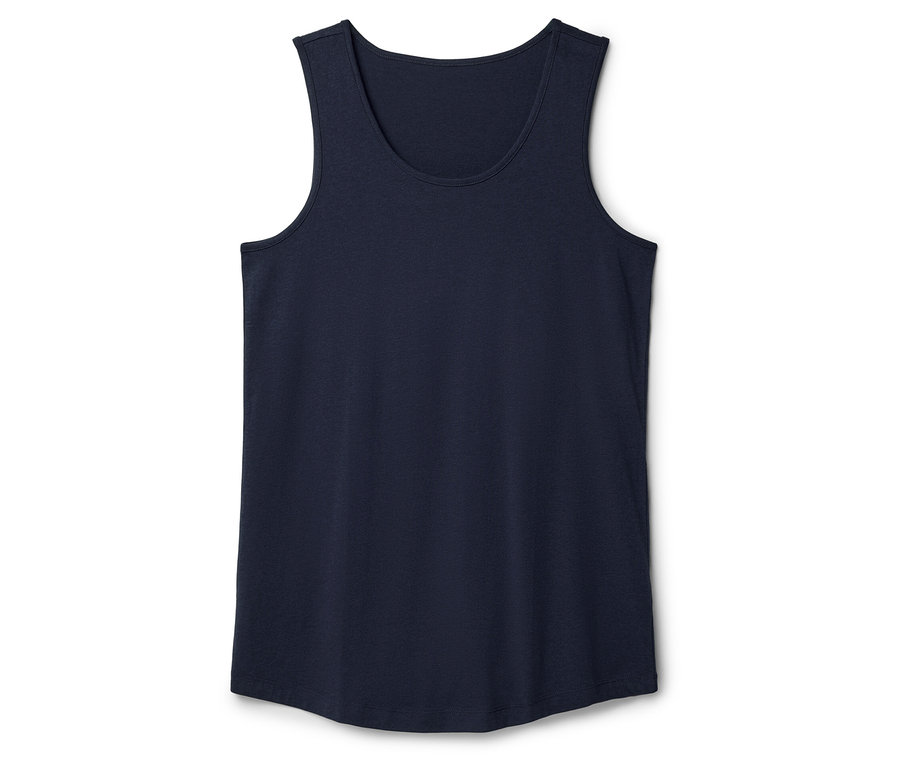 Débardeur bleu marine sur fond blanc.
