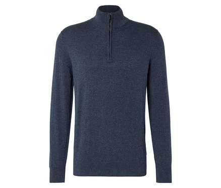 Pull bleu marine à col zippé pour homme.