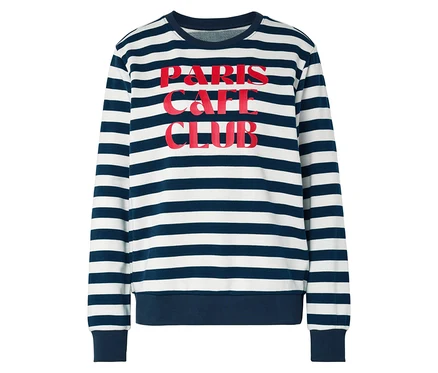 Pull rayé avec l'inscription rouge "Paris Cafe Club".