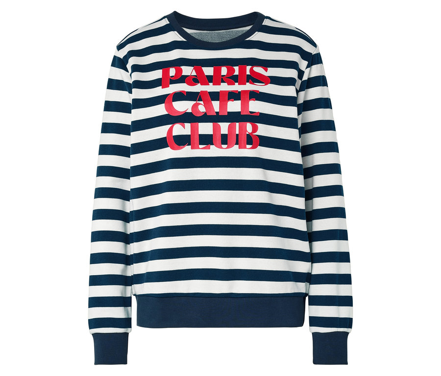 Pull rayé avec l'inscription rouge "Paris Cafe Club".