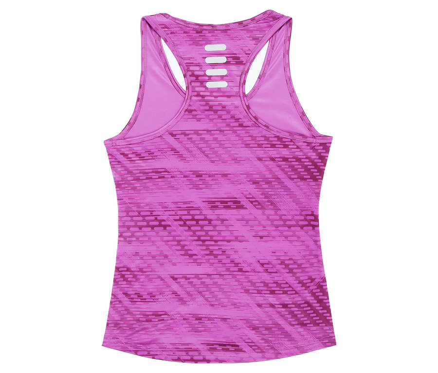 Gros plan sur un débardeur de sport rose FILA pour femme, vu de dos.