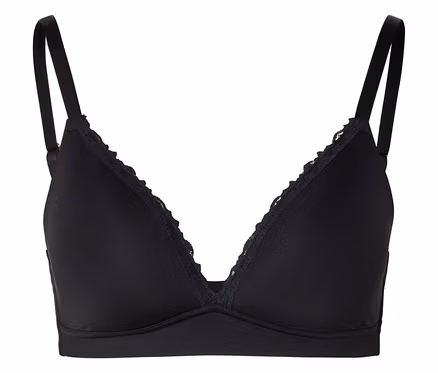 Soutien-gorge noir avec fines bretelles et dentelle au décolleté.