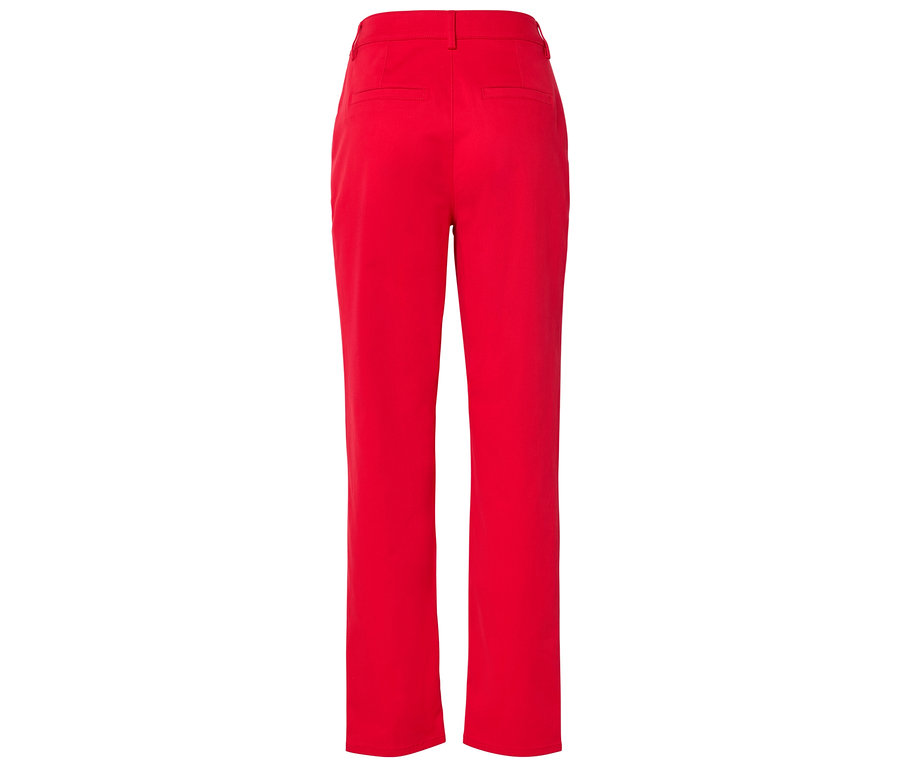 Vue arrière d'un pantalon rouge à jambe droite.