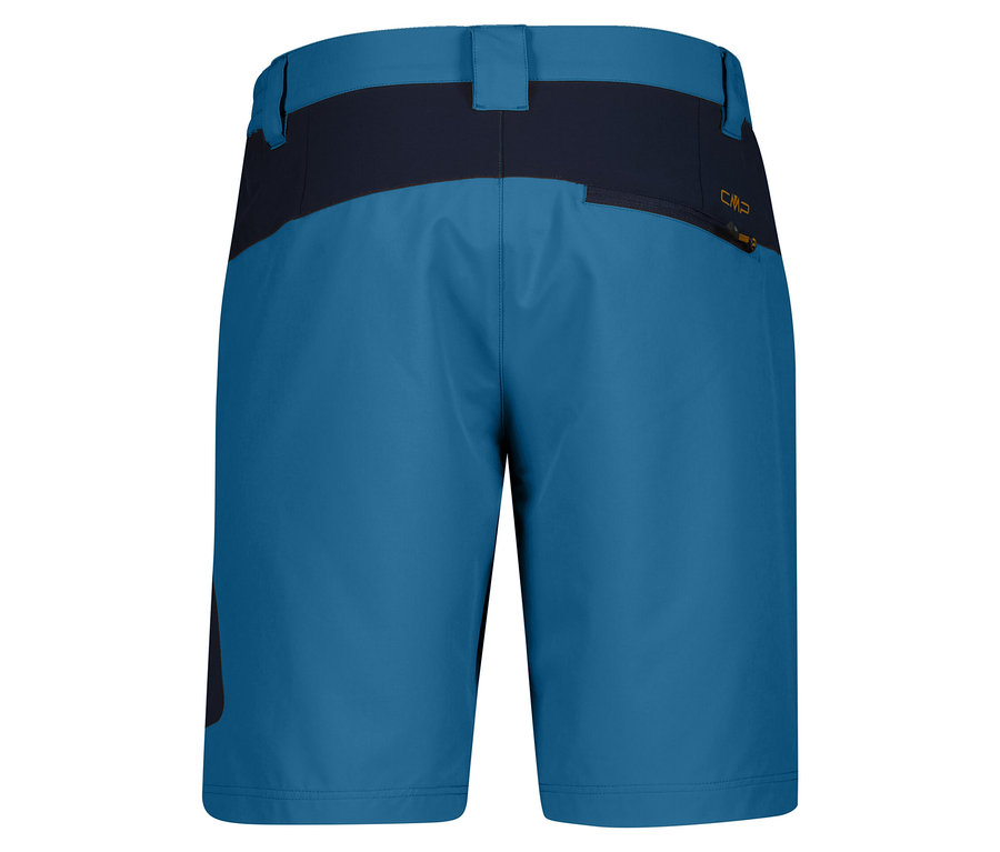 Gros plan sur l'arrière du short CMP Herren-4-Wege-Stretch-Bermuda-Shorts bleu avec ceinture bleu marine.