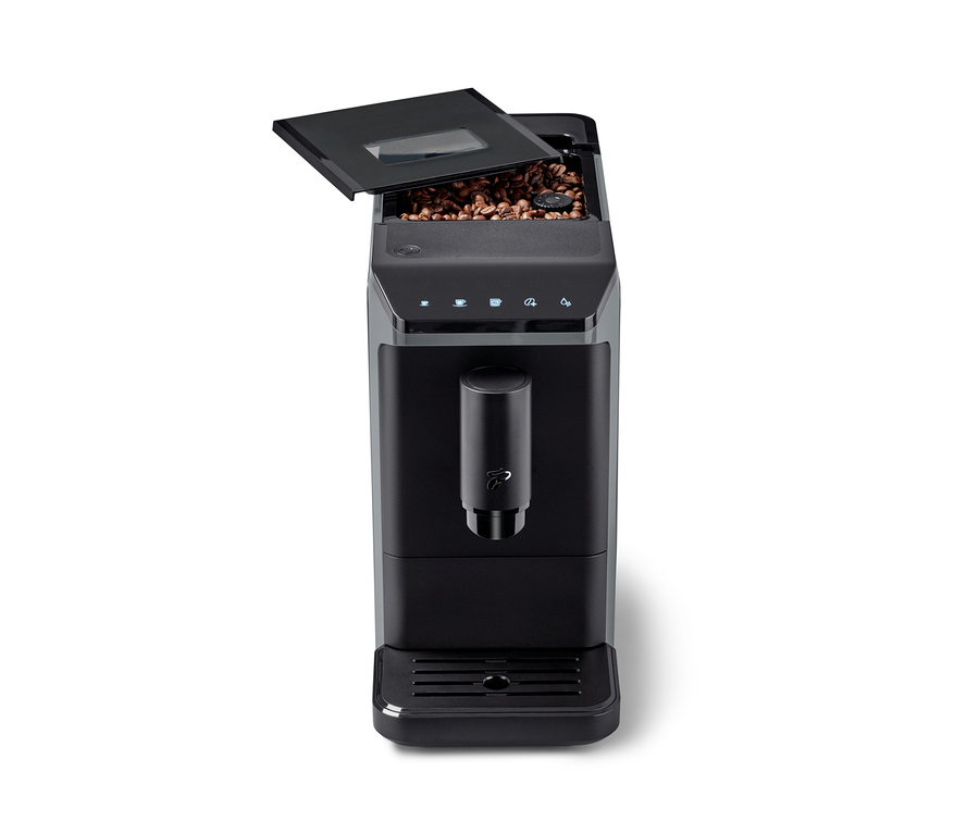 Machine à café « Esperto mini » avec réservoir à grains ouvert.
