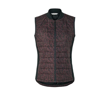 Gilet de course thermique marron avec imprimé léopard et fermeture éclair.
