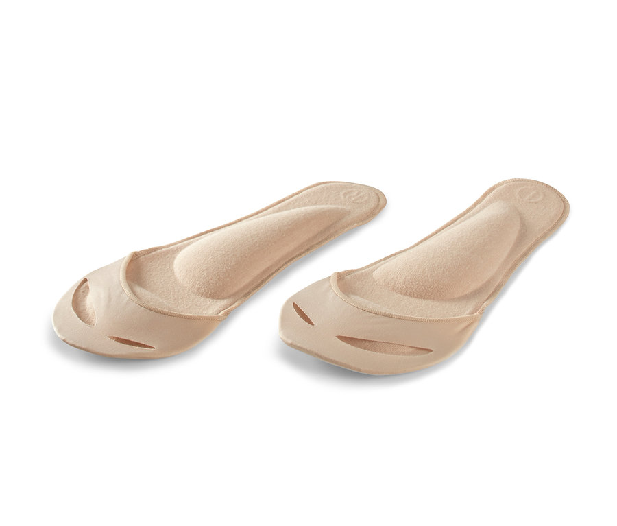 Deux paires de semelles intérieures beiges avec semelle anatomique reposent sur un fond blanc.