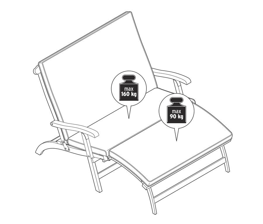 Illustration d'un transat double avec repose-pieds amovible.