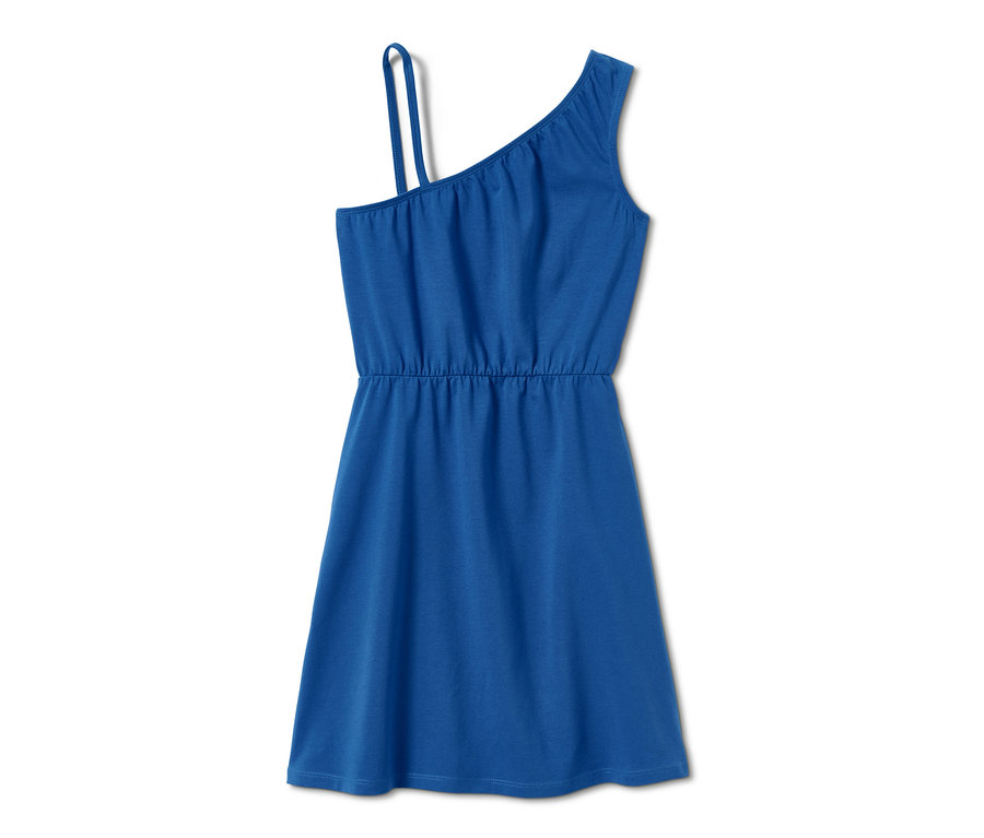 Robe en jersey bleue à une bretelle.