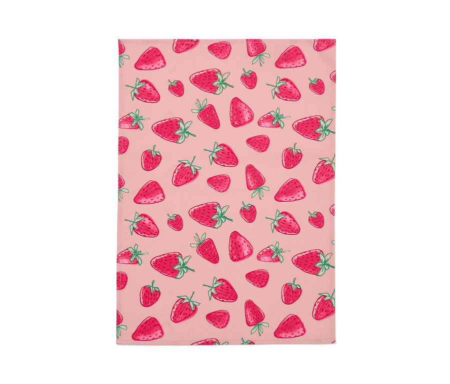 Linge de cuisine rose avec motif de fraises, lot de 3
