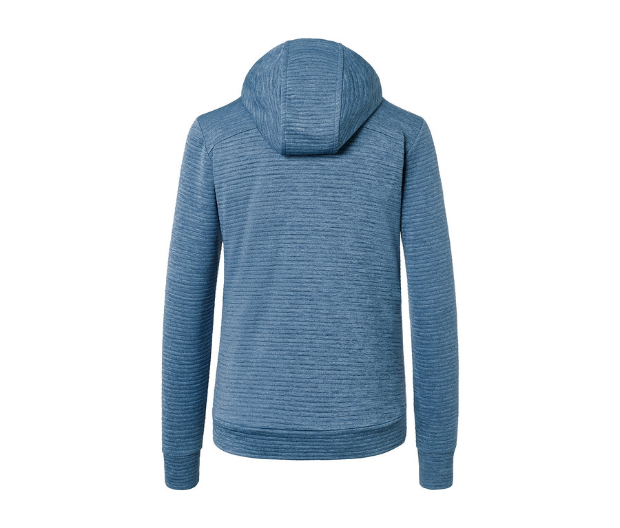 Vue arrière de la veste à capuche bleu clair.
