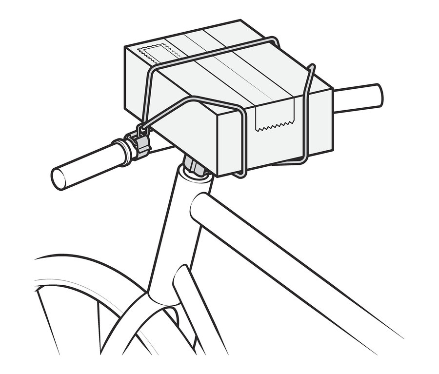 Paquet fixé sur le guidon avec une sangle de fixation sur le guidon.