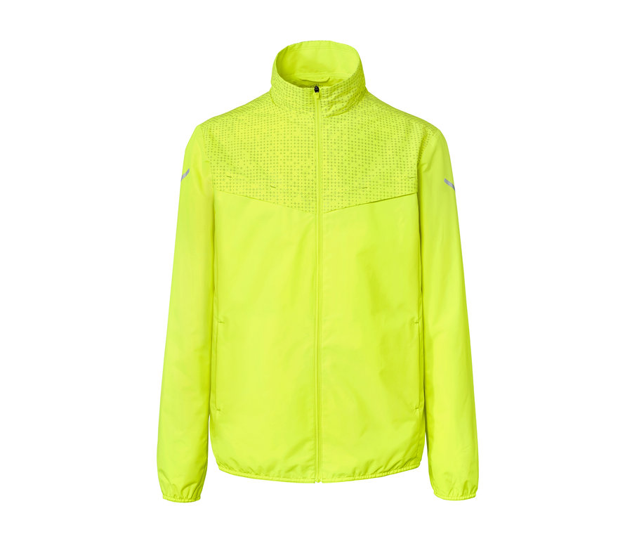 Veste coupe-vent jaune fluo avec fermeture éclair.