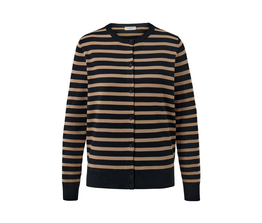 Cardigan en maille fine à rayures avec des boutons.