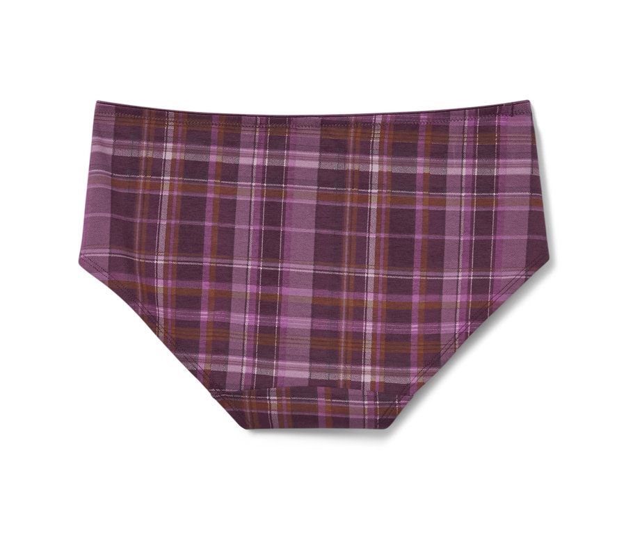 Gros plan sur une culotte à carreaux pour femme.