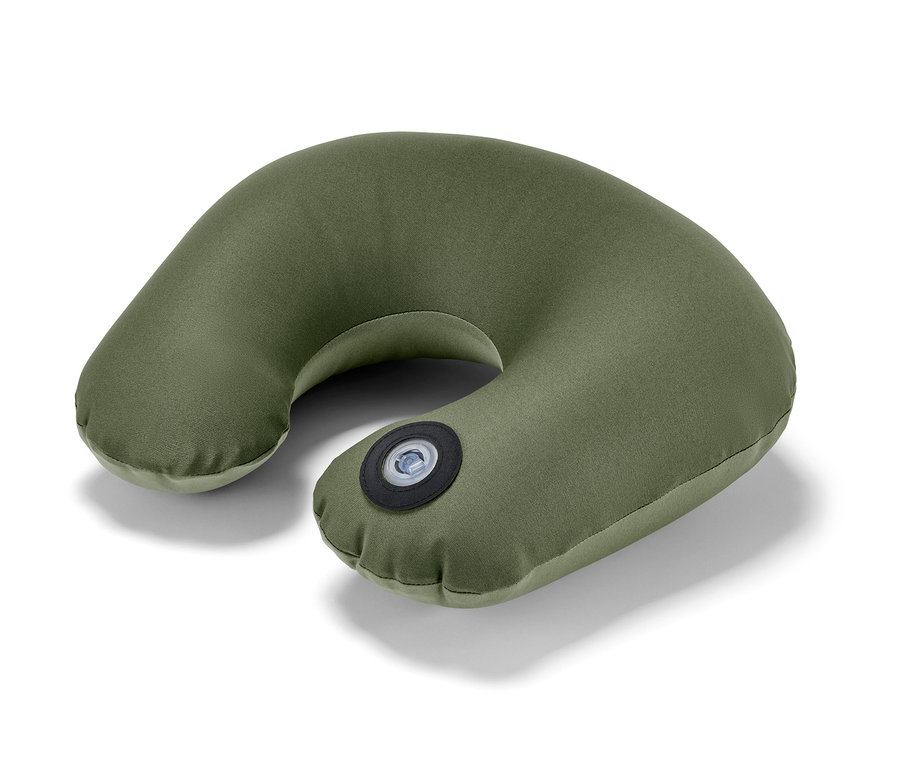 Coussin gonflable pour la nuque vert.